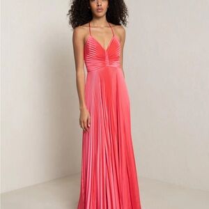 A.L.C. Coral Pleated Halter Maxi Dress